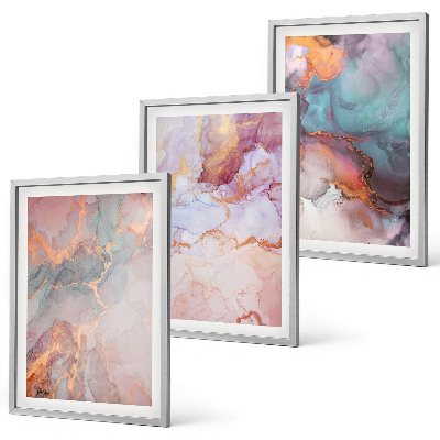 Conjunto de 3 quadros com moldura Padrões abstratos em tons pastel