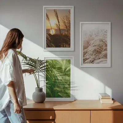 Conjunto de quadros modernos grama e natureza colorida