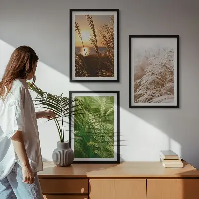 Conjunto de quadros modernos grama e natureza colorida