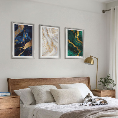 Conjunto de 3 quadros com moldura Padrões abstratos em tons de azul e verde