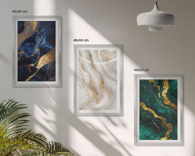 Conjunto de 3 quadros com moldura Padrões abstratos em tons de azul e verde