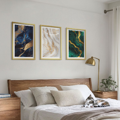 Conjunto de 3 quadros com moldura Padrões abstratos em tons de azul e verde