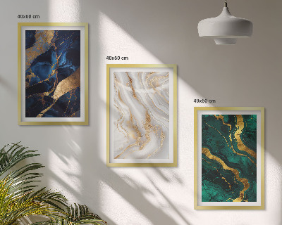 Conjunto de 3 quadros com moldura Padrões abstratos em tons de azul e verde