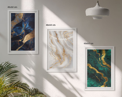 Conjunto de 3 quadros com moldura Padrões abstratos em tons de azul e verde