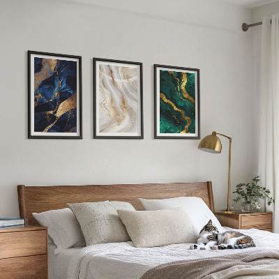 Conjunto de 3 quadros com moldura Padrões abstratos em tons de azul e verde
