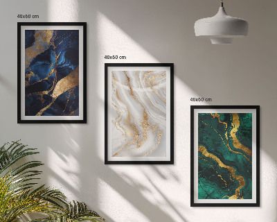 Conjunto de 3 quadros com moldura Padrões abstratos em tons de azul e verde