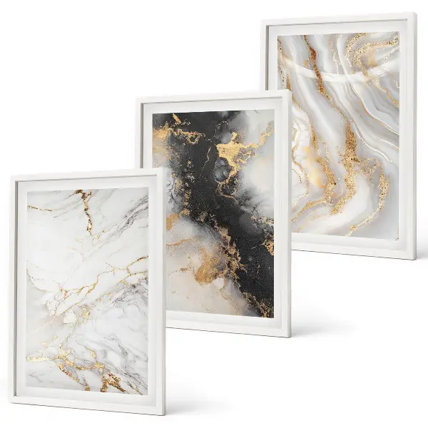 Conjunto de quadros para sala de estar com padrões abstratos em preto e branco