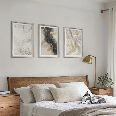 Conjunto de quadros para sala de estar com padrões abstratos em preto e branco