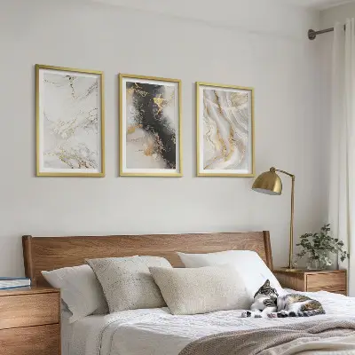 Conjunto de quadros para sala de estar com padrões abstratos em preto e branco