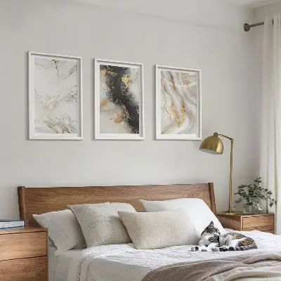 Conjunto de quadros para sala de estar com padrões abstratos em preto e branco