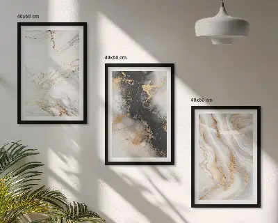 Conjunto de quadros para sala de estar com padrões abstratos em preto e branco