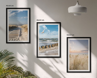 Conjunto de quadros para sala de estar Praia, areia, ondas, céu, pássaros