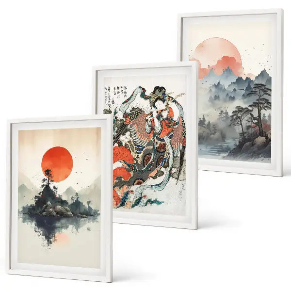 Conjunto de quadros decorativos modernos com estampas de pinturas japonesas