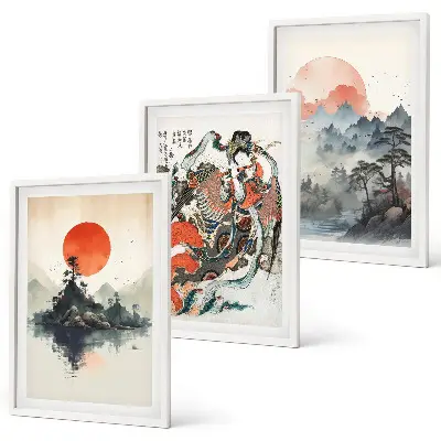 Conjunto de quadros decorativos modernos com estampas de pinturas japonesas