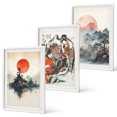 Composição de quadros moderna Pinturas japonesas asiáticas
