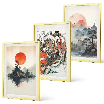 Conjunto de quadros decorativos modernos com estampas de pinturas japonesas
