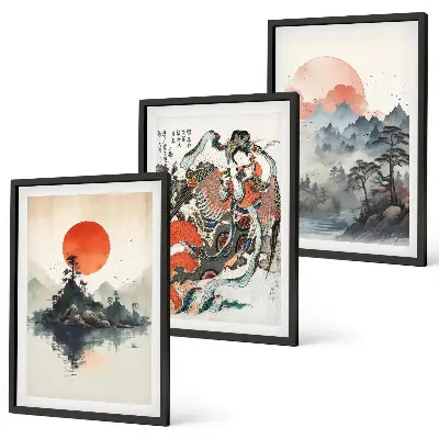 Conjunto de quadros decorativos modernos com estampas de pinturas japonesas