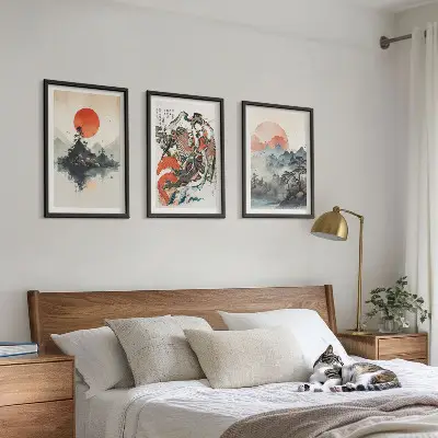 Conjunto de quadros decorativos modernos com estampas de pinturas japonesas