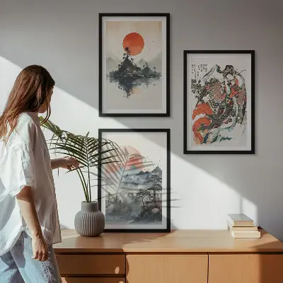 Conjunto de quadros decorativos modernos com estampas de pinturas japonesas