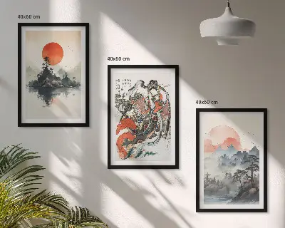 Conjunto de quadros decorativos modernos com estampas de pinturas japonesas