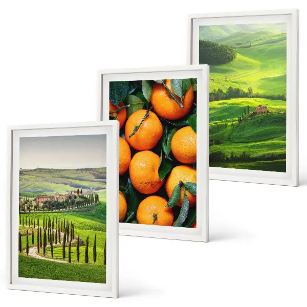 Conjunto de quadros para sala de estar paisagem rural italiana com laranjas