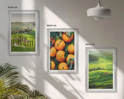 Conjunto de quadros para sala de estar paisagem rural italiana com laranjas