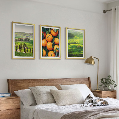 Conjunto de quadros para sala de estar paisagem rural italiana laranjas