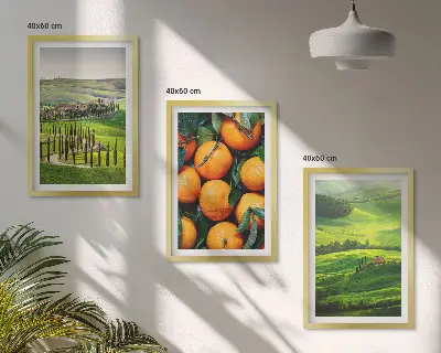 Conjunto de quadros para sala de estar paisagem rural italiana com laranjas