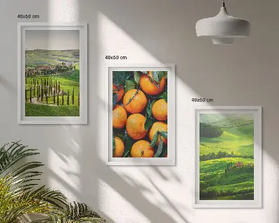Conjunto de quadros para sala de estar paisagem rural italiana com laranjas