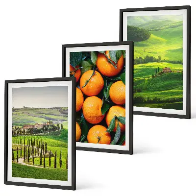 Conjunto de quadros para sala de estar paisagem rural italiana com laranjas