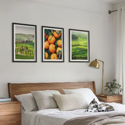 Conjunto de quadros para sala de estar paisagem rural italiana com laranjas