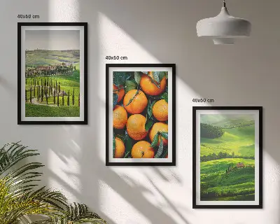 Conjunto de quadros para sala de estar paisagem rural italiana com laranjas