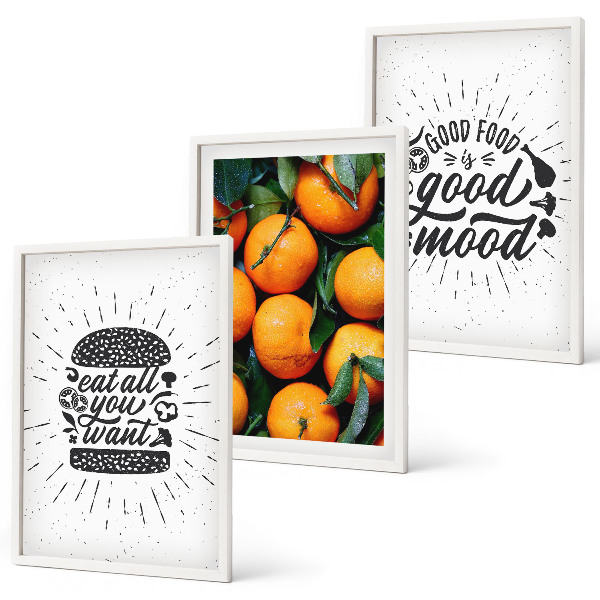 Conjunto de 3 quadros com moldura Cozinha Laranjas Suculentas