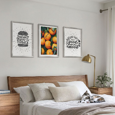 Conjunto de 3 quadros com moldura Cozinha Laranjas Suculentas