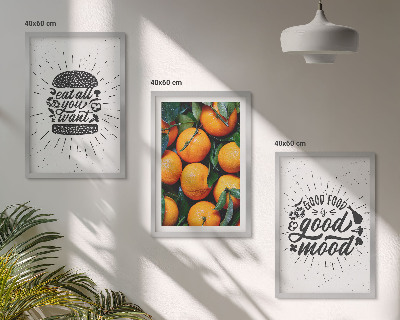 Conjunto de 3 quadros com moldura Cozinha Laranjas Suculentas