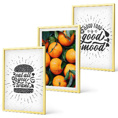 Conjunto de 3 quadros com moldura Cozinha Laranjas Suculentas
