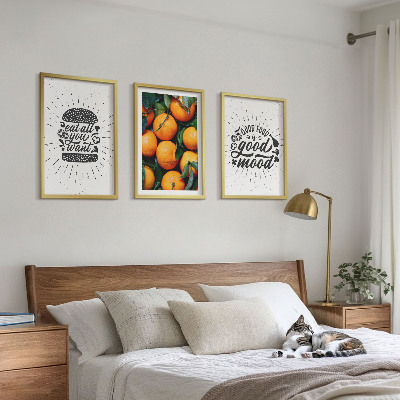 Conjunto de 3 quadros com moldura Cozinha Laranjas Suculentas