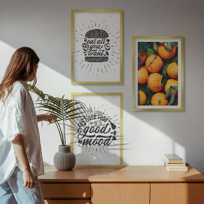 Conjunto de 3 quadros com moldura Cozinha Laranjas Suculentas