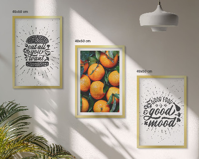 Conjunto de 3 quadros com moldura Cozinha Laranjas Suculentas