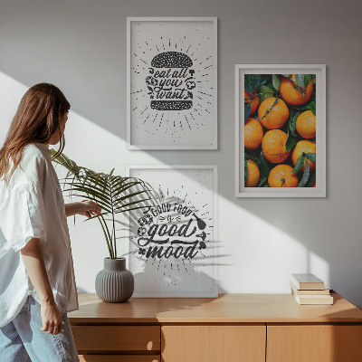 Conjunto de 3 quadros com moldura Cozinha Laranjas Suculentas