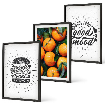 Conjunto de 3 quadros com moldura Cozinha Laranjas Suculentas
