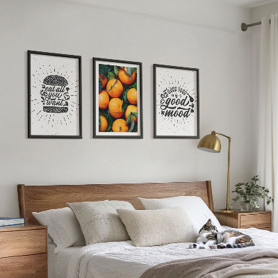 Conjunto de 3 quadros com moldura Cozinha Laranjas Suculentas