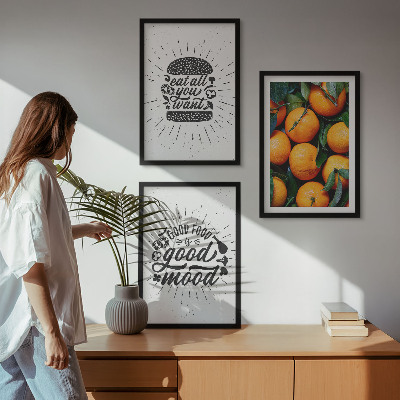Conjunto de 3 quadros com moldura Cozinha Laranjas Suculentas