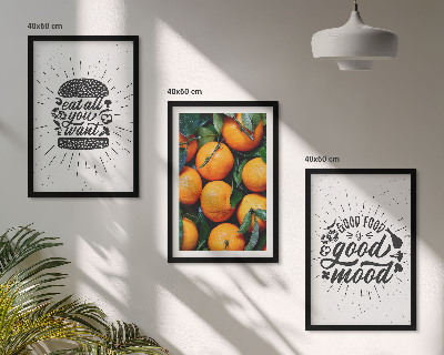 Conjunto de 3 quadros com moldura Cozinha Laranjas Suculentas