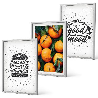 Conjunto de 3 quadros com moldura Cozinha Laranjas Suculentas