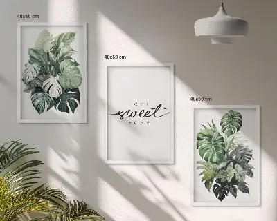 Conjunto de quadros para sala de estar com estampas de plantas e a inscrição Doce Lar