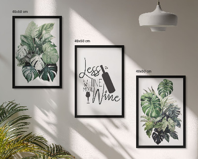 Conjunto de 3 quadros com moldura folhas de planta verde-vinho