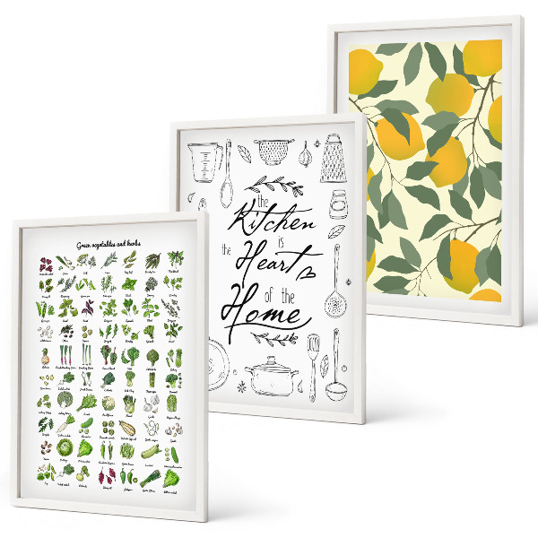 Conjunto de quadros para sala de estar ervas de cozinha pintadas de limão