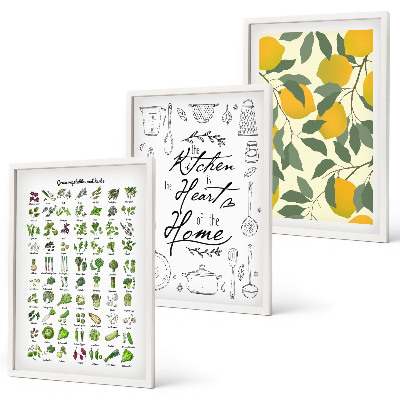 Conjunto de quadros para sala de estar ervas de cozinha pintadas de limão