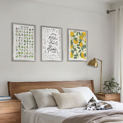 Conjunto de quadros para sala de estar ervas de cozinha pintadas de limão